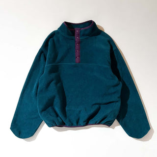 90's "made in USA" Lands' End ブルーグリーン×パープル スナップTタイプ フリース プルオーバー