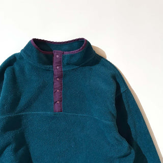 90's "made in USA" Lands' End ブルーグリーン×パープル スナップTタイプ フリース プルオーバー