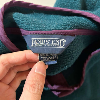 90's "made in USA" Lands' End ブルーグリーン×パープル スナップTタイプ フリース プルオーバー