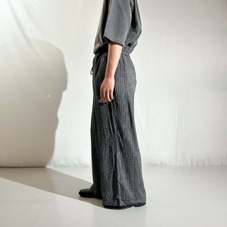 00's TIME AND TRU リネン×レーヨン ドローコード ストライプ ワイド イージー パンツ