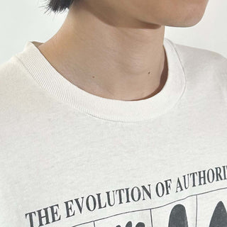 90's "made in USA" Fruit of the Loom "THE EVOLUTION OF AUTHORITY" プリント Tシャツ