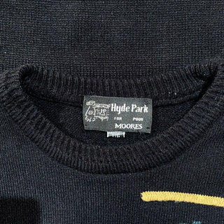 80's  Hyde Park ブラック 総柄 アート ニット セーター