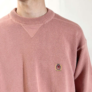 90's～ Tommy Hilfiger サーモンピンク 両V ワンポイント ニット セーター