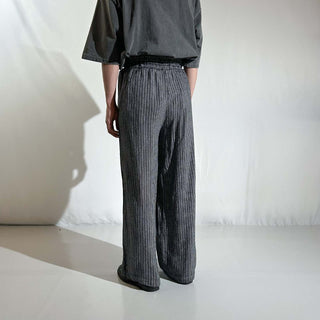 00's TIME AND TRU リネン×レーヨン ドローコード ストライプ ワイド イージー パンツ