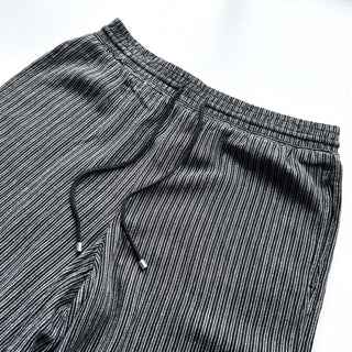 00's TIME AND TRU リネン×レーヨン ドローコード ストライプ ワイド イージー パンツ