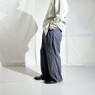 00's L.L.Bean ダークグレー ドローコード リネン ワイド イージー パンツ