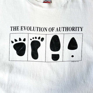 90's "made in USA" Fruit of the Loom "THE EVOLUTION OF AUTHORITY" プリント Tシャツ