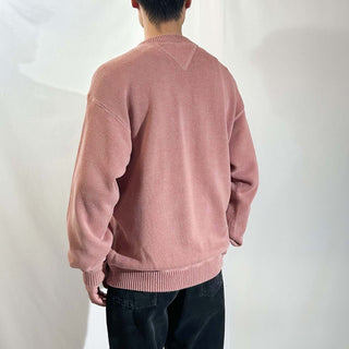 90's～ Tommy Hilfiger サーモンピンク 両V ワンポイント ニット セーター