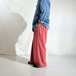 00's OLD NAVY リネン×レーヨン ドローコード イージー パンツ(コーラルピンク)