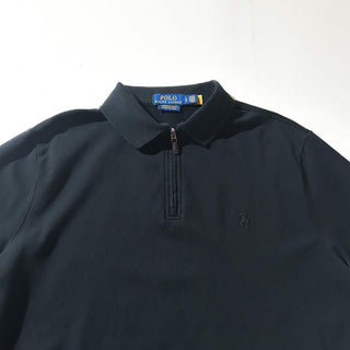 00's RALPH LAUREN "Custom Slim Fit Stretch Mesh" ハーフジップ S/Sポロシャツ