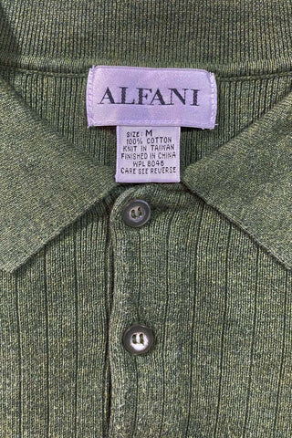 90's～ ALFANI グリーン L/Sニットポロシャツ