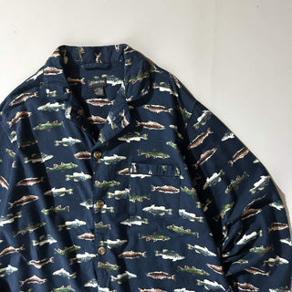 00's St. John's Bay 魚 総柄 フランネル L/Sパジャマシャツ