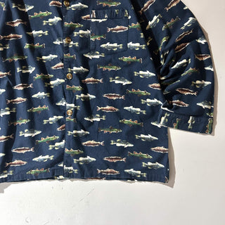00's St. John's Bay 魚 総柄 フランネル L/Sパジャマシャツ