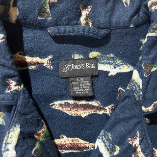 00's St. John's Bay 魚 総柄 フランネル L/Sパジャマシャツ