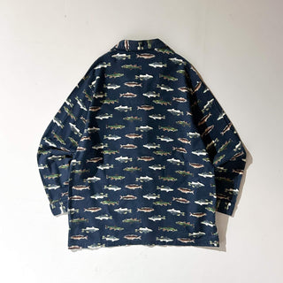 00's St. John's Bay 魚 総柄 フランネル L/Sパジャマシャツ
