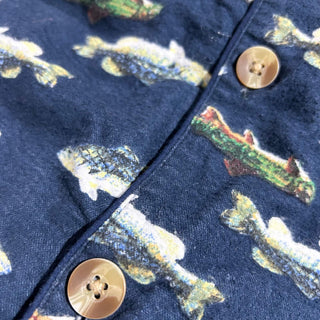 00's St. John's Bay 魚 総柄 フランネル L/Sパジャマシャツ