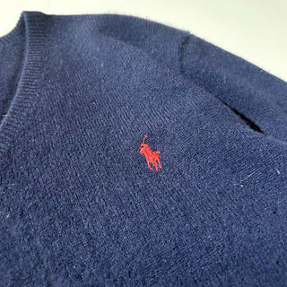 Ralph Lauren "ITALIAN YARN LAMBS WOOL" Vネック ニット セーター (ネイビー)