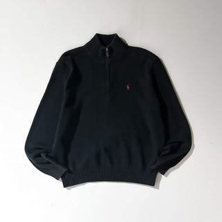 90's～ OLD Ralph Lauren "EXCLUSIVE OF DECORATION" ブラック ハーフジップ ニット セーター