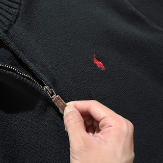 90's～ OLD Ralph Lauren "EXCLUSIVE OF DECORATION" ブラック ハーフジップ ニット セーター
