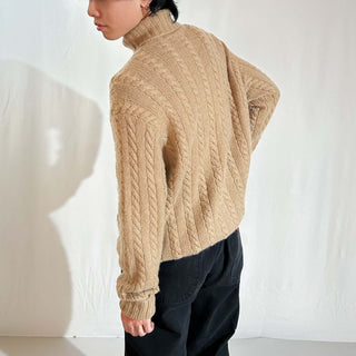 90's～ OLD Ralph Lauren "HAND KNIT" カシミヤ ケーブル タートルネック ニット セーター