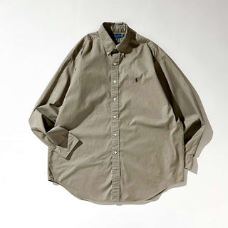 90's～ Ralph Lauren "BLAKE" ツイルクロス ボタンダウン L/Sシャツ (ライトブラウン)
