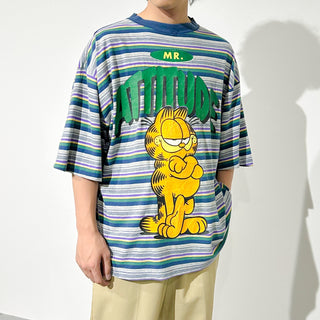 70's～80's "made in BRAZIL" Garfield ボーダー キャラクタープリント Tシャツ