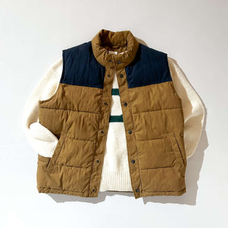 GAP カーキ×ネイビー スナップ 中綿 アウトドア ベスト