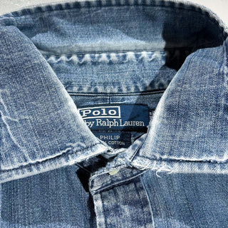 90's～ OLD RALPH LAUREN "PHILIP" ボロ ワイドカラー デニム L/Sシャツ