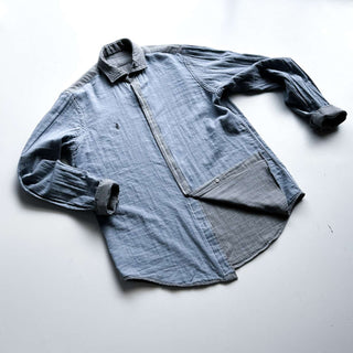 00's RALPH LAUREN グレー ヘリンボーン ワイドカラー L/Sシャツ