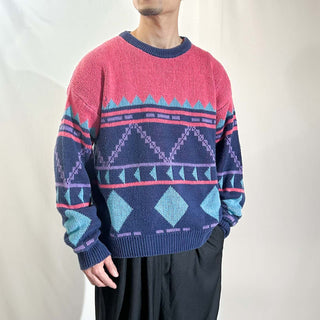 80's～ concept clothing company リネン×コットン 総柄 ニット セーター