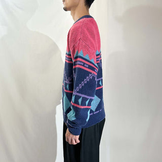 80's～ concept clothing company リネン×コットン 総柄 ニット セーター