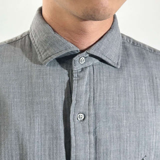 00's RALPH LAUREN グレー ヘリンボーン ワイドカラー L/Sシャツ