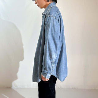 90's～ OLD RALPH LAUREN "PHILIP" ボロ ワイドカラー デニム L/Sシャツ