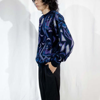 80's～ パープル 総柄 ニット セーター