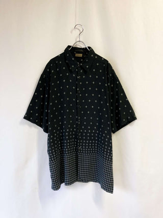 小紋柄 デザイン シルク S/S シャツ
