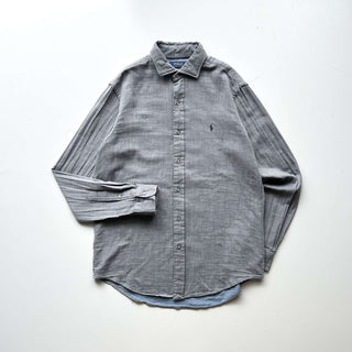 00's RALPH LAUREN グレー ヘリンボーン ワイドカラー L/Sシャツ