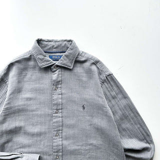 00's RALPH LAUREN グレー ヘリンボーン ワイドカラー L/Sシャツ