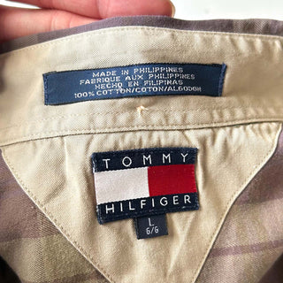 90's～00's TOMMY HILFIGER カーキ×ラベンダーグレー チェック L/Sシャツ