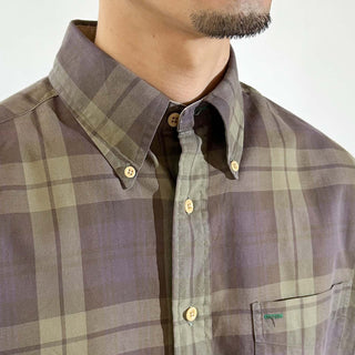 90's～00's TOMMY HILFIGER カーキ×ラベンダーグレー チェック L/Sシャツ