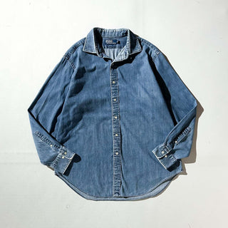 90's～ OLD RALPH LAUREN "PHILIP" ボロ ワイドカラー デニム L/Sシャツ