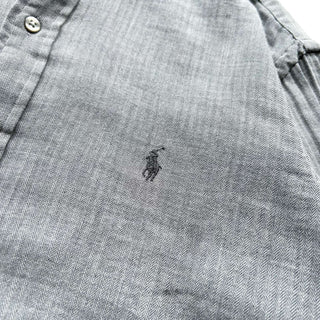 00's RALPH LAUREN グレー ヘリンボーン ワイドカラー L/Sシャツ