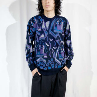 80's～ パープル 総柄 ニット セーター