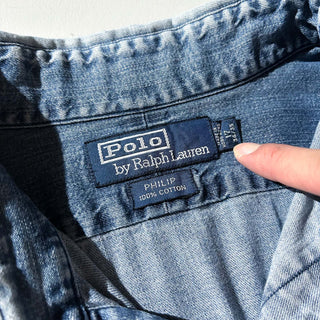 90's～ OLD RALPH LAUREN "PHILIP" ボロ ワイドカラー デニム L/Sシャツ