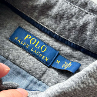 00's RALPH LAUREN グレー ヘリンボーン ワイドカラー L/Sシャツ