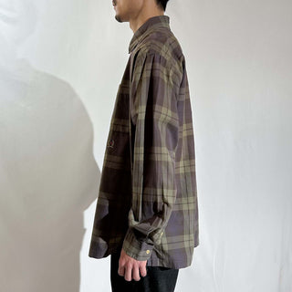 90's～00's TOMMY HILFIGER カーキ×ラベンダーグレー チェック L/Sシャツ