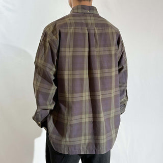90's～00's TOMMY HILFIGER カーキ×ラベンダーグレー チェック L/Sシャツ