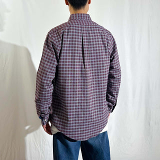 00's Brooks Brothers スーピマコットン チェック オックスフォード ボタンダウン L/Sシャツ(ワインレッド)