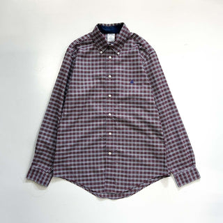 00's Brooks Brothers スーピマコットン チェック オックスフォード ボタンダウン L/Sシャツ(ワインレッド)