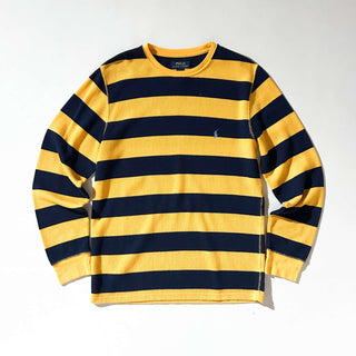 00's RALPH LAUREN イエロー×ネイビー ボーダー サーマル カットソー