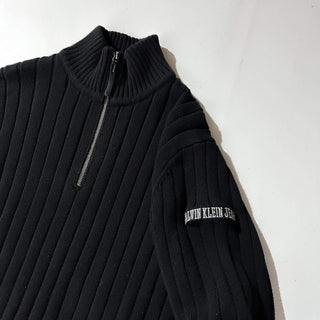 90's～00's Calvin Klein Jeans ブラック リブ編み ハーフジップ ニット セーター